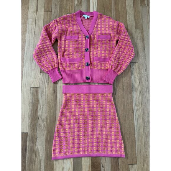 Plaid Pencil Skirt Sweater Set Knit Pink Legally Blond Preppy XS - Picture 1 of 13
